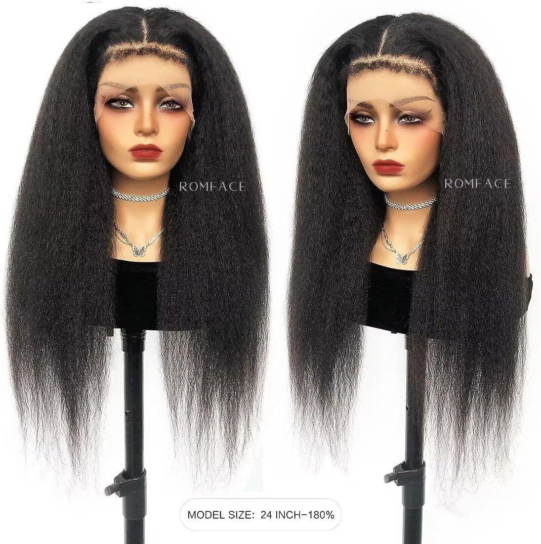 image:image13x4 Perruque Bresilienne Yaki Lace Wig Human Hair Perruque Femme Naturelle Brsilien 180 Density Yaki Cheveux Humain Prplum Kinky Straight Human Hair Wig With Edges Hairline 16 Pouces22 Pouces
