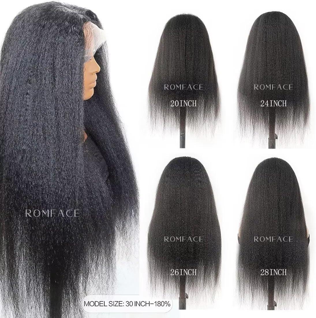 image:image13x4 Perruque Bresilienne Yaki Lace Wig Human Hair Perruque Femme Naturelle Brsilien 180 Density Yaki Cheveux Humain Prplum Kinky Straight Human Hair Wig With Edges Hairline 16 Pouces22 Pouces