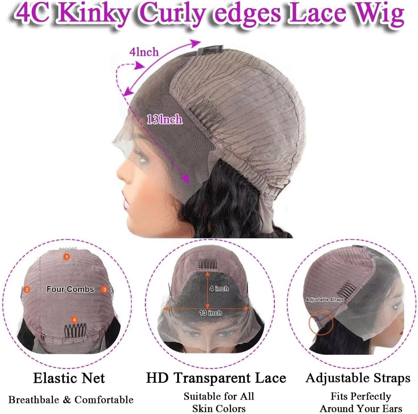 image:image13x4 Perruque Bresilienne Yaki Lace Wig Human Hair Perruque Femme Naturelle Brsilien 180 Density Yaki Cheveux Humain Prplum Kinky Straight Human Hair Wig With Edges Hairline 16 Pouces22 Pouces