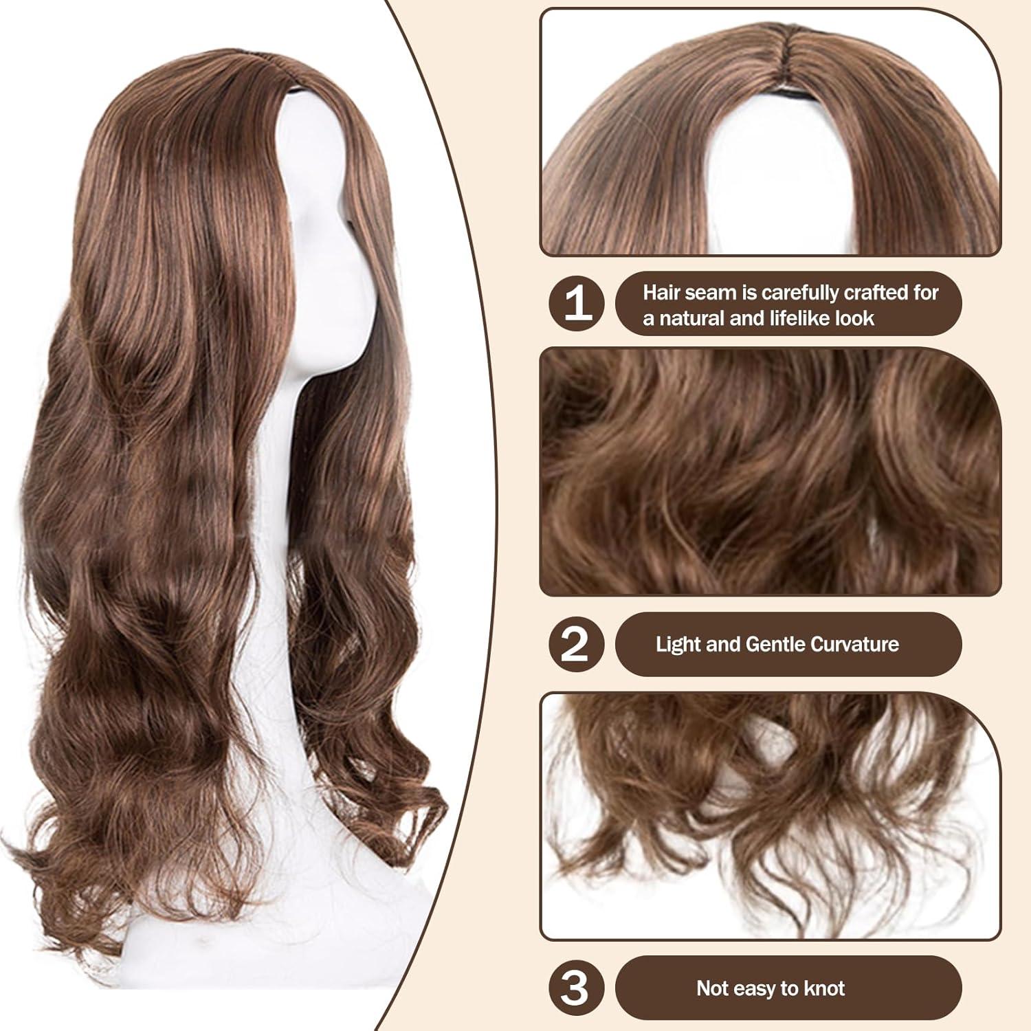 image:image27quot70cm Longue Perruque Ondule Ombre Brune pour Femmes Longue Boucls Perruque de Cheveux Longs Cheveux Synthtiques Boucls Perruques pour Cosplay Tenue Quotidienne