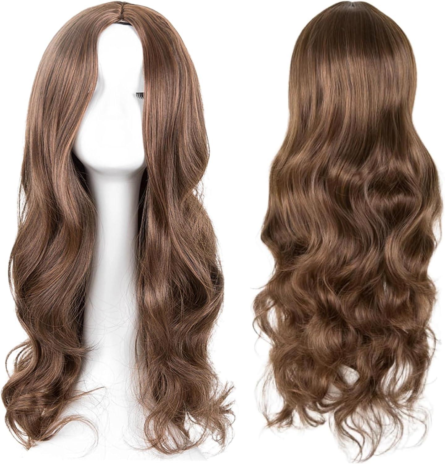 image:image27quot70cm Longue Perruque Ondule Ombre Brune pour Femmes Longue Boucls Perruque de Cheveux Longs Cheveux Synthtiques Boucls Perruques pour Cosplay Tenue Quotidienne