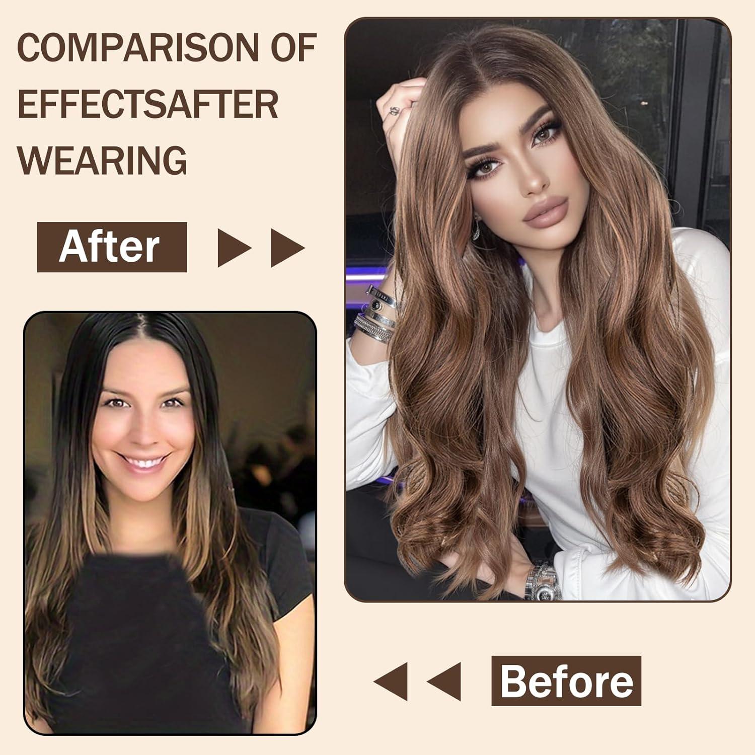 image:image27quot70cm Longue Perruque Ondule Ombre Brune pour Femmes Longue Boucls Perruque de Cheveux Longs Cheveux Synthtiques Boucls Perruques pour Cosplay Tenue Quotidienne