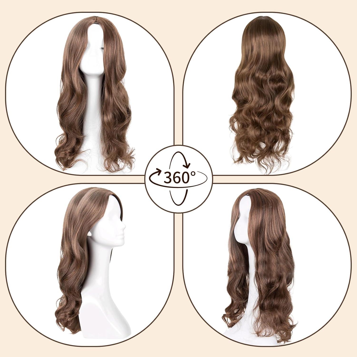 image:image27quot70cm Longue Perruque Ondule Ombre Brune pour Femmes Longue Boucls Perruque de Cheveux Longs Cheveux Synthtiques Boucls Perruques pour Cosplay Tenue Quotidienne