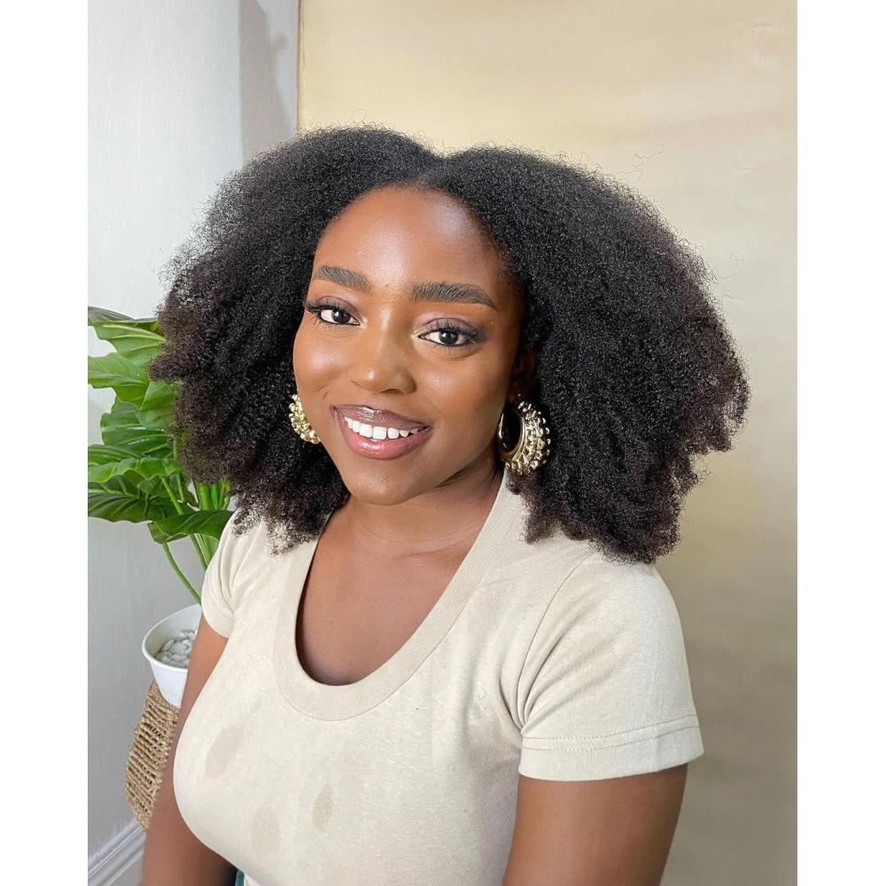 image:imagePerruque Afro Courte Cheveux Humains Naturels Brsilienne Afro Boucle Cheveux Humains Naturels pour Femmes Noires 14 Pouces40 cm