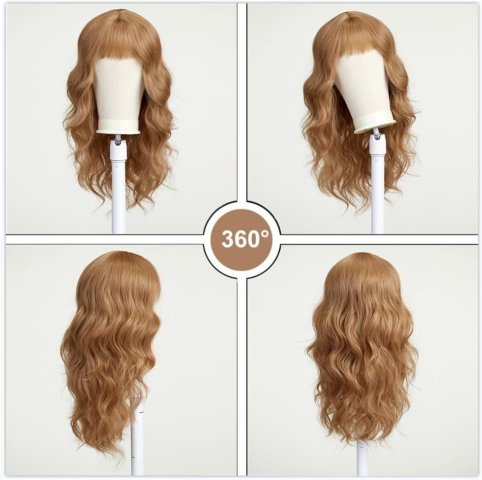 image:imageEsmee Perruque Longue Ondule Blond Platine pour Femmes Cheveux Synthtiques Naturels Perruques Blanches Rsistantes la Chaleur avec FrangeBlond Fraise