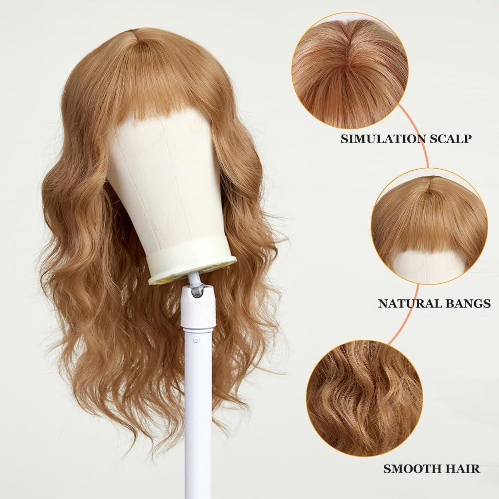 image:imageEsmee Perruque Longue Ondule Blond Platine pour Femmes Cheveux Synthtiques Naturels Perruques Blanches Rsistantes la Chaleur avec FrangeBlond Fraise