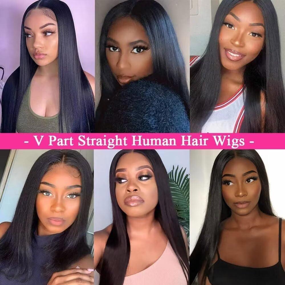 image:imagePerruque Femme Naturelle Brsilien V Part Wig Human Hair Straight Upgrade U Part Wigs Less Leave Out No Lace Glueless Wig Human Hair 16 Pouce Perruque Sans Colle Cheveux Humain FemmeNatural Color