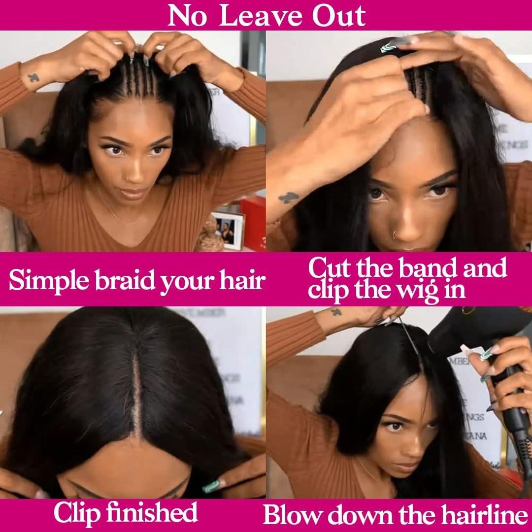 image:imagePerruque Femme Naturelle Brsilien V Part Wig Human Hair Straight Upgrade U Part Wigs Less Leave Out No Lace Glueless Wig Human Hair 16 Pouce Perruque Sans Colle Cheveux Humain FemmeNatural Color