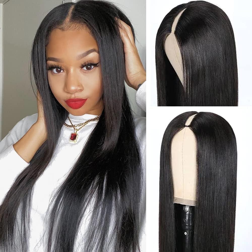 image:imagePerruque Femme Naturelle Brsilien V Part Wig Human Hair Straight Upgrade U Part Wigs Less Leave Out No Lace Glueless Wig Human Hair 16 Pouce Perruque Sans Colle Cheveux Humain FemmeNatural Color