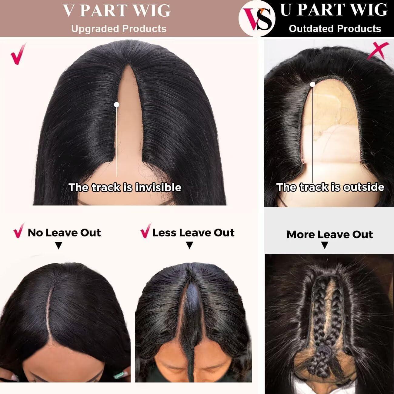 image:imagePerruque Femme Naturelle Brsilien V Part Wig Human Hair Straight Upgrade U Part Wigs Less Leave Out No Lace Glueless Wig Human Hair 16 Pouce Perruque Sans Colle Cheveux Humain FemmeNatural Color