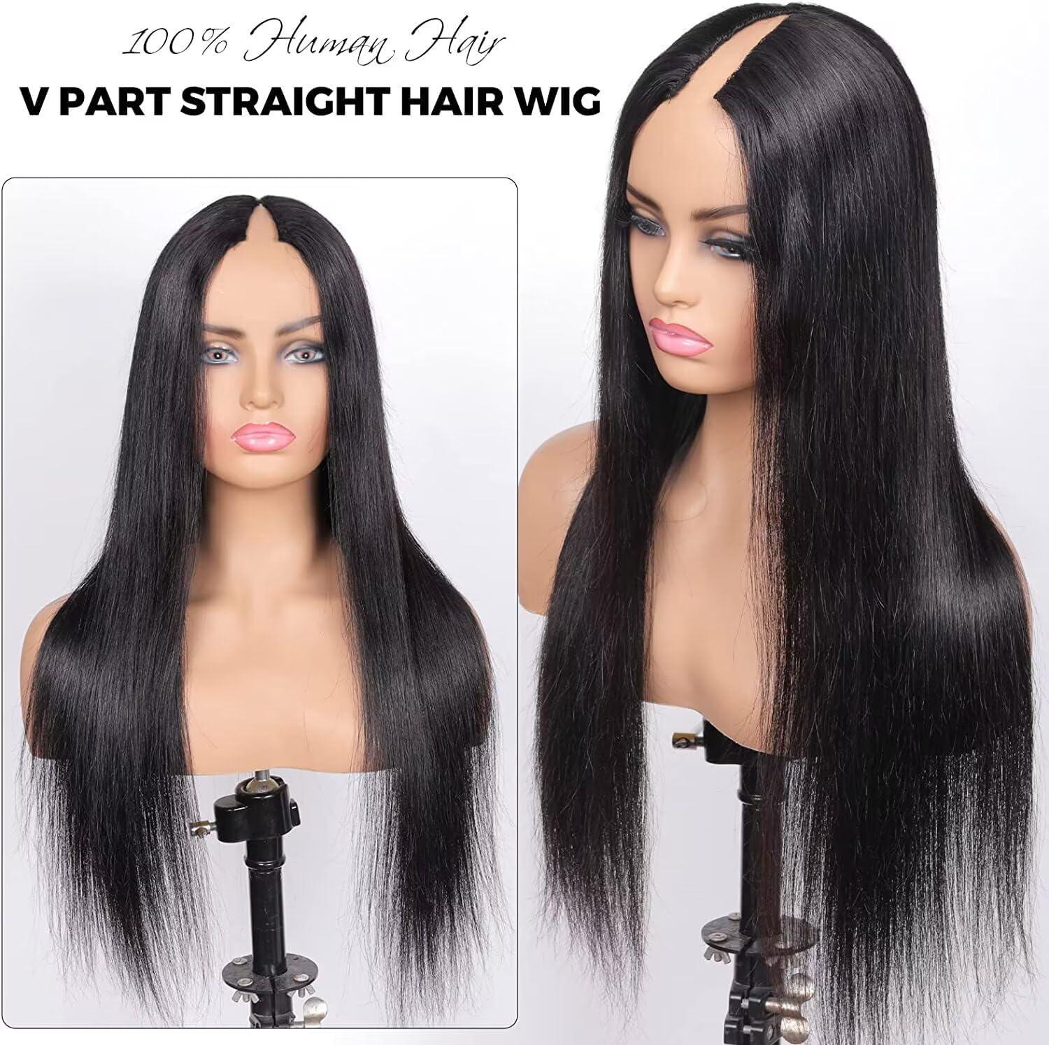 image:imagePerruque Femme Naturelle Brsilien V Part Wig Human Hair Straight Upgrade U Part Wigs Less Leave Out No Lace Glueless Wig Human Hair 16 Pouce Perruque Sans Colle Cheveux Humain FemmeNatural Color