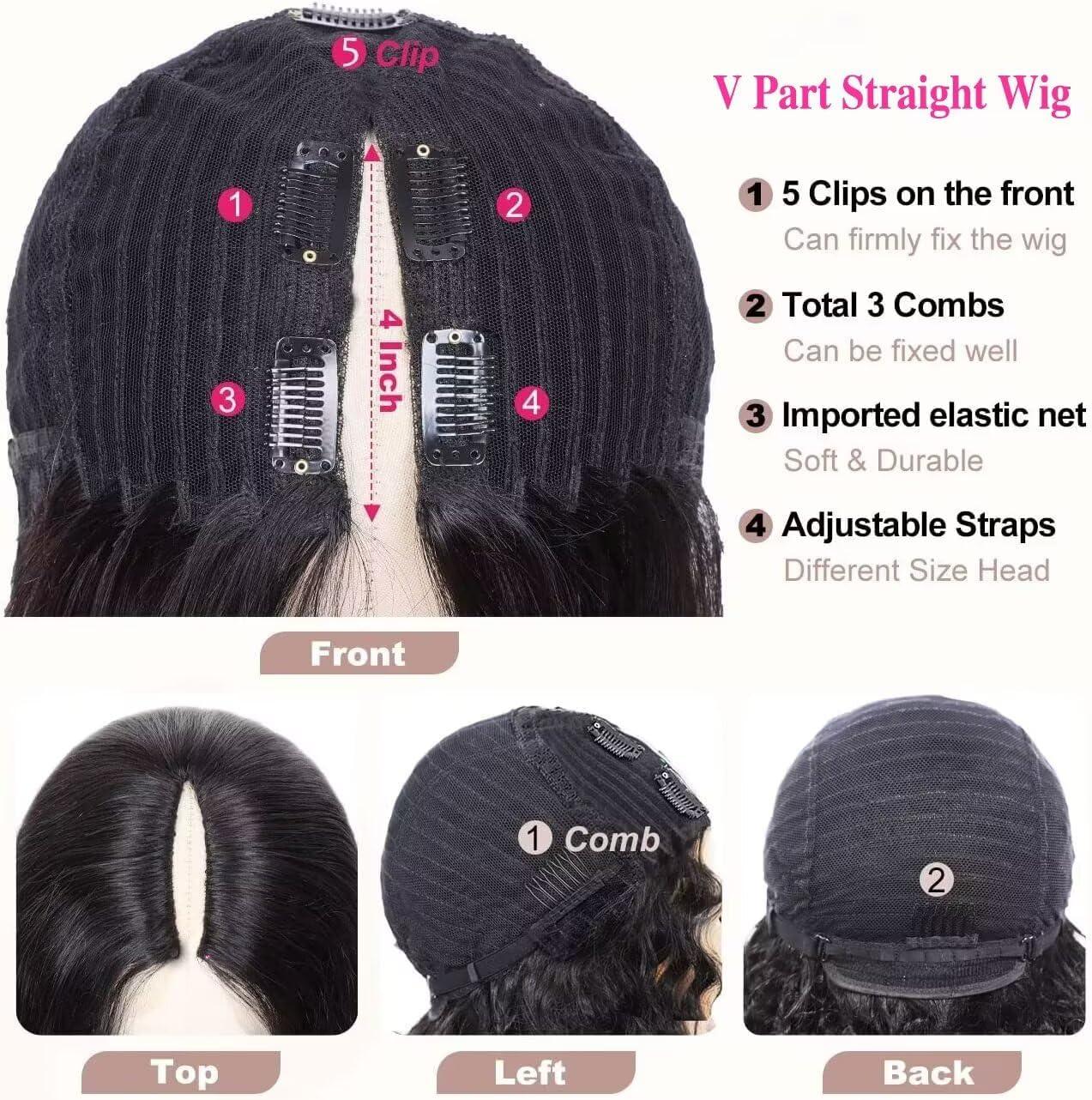 image:imagePerruque Femme Naturelle Brsilien V Part Wig Human Hair Straight Upgrade U Part Wigs Less Leave Out No Lace Glueless Wig Human Hair 16 Pouce Perruque Sans Colle Cheveux Humain FemmeNatural Color