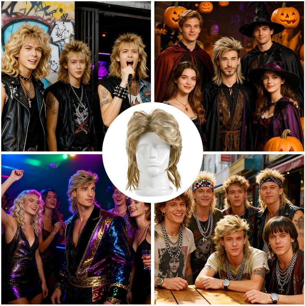 image:imagePerruque Mulet Homme Perruque Marron Clair Ann e70 80 Perruque Mulet Chanteur Rock Longue Perruque Hippie Cheveux Synthtiques pour Carnaval Cosplay Halloween Costume Party