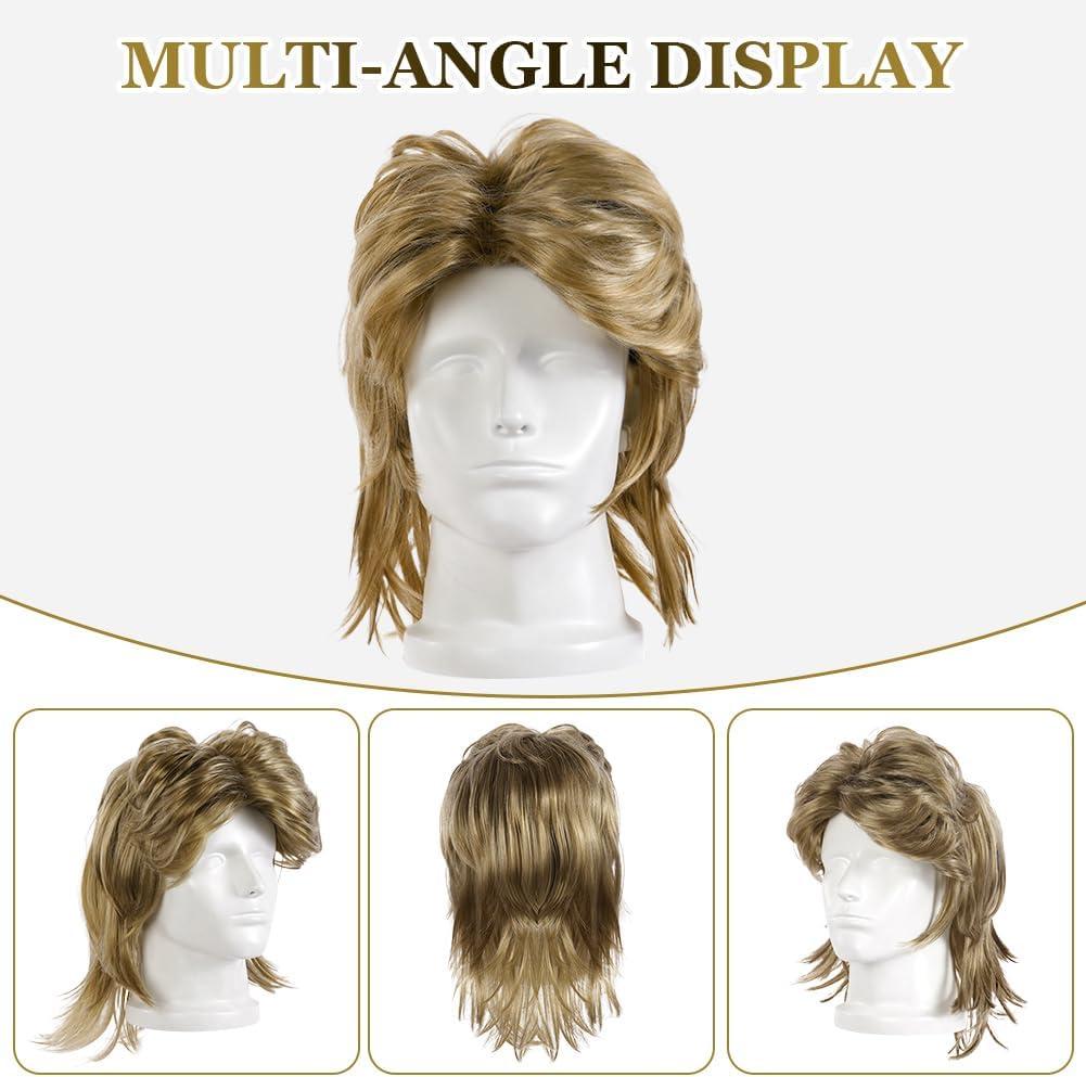 image:imagePerruque Mulet Homme Perruque Marron Clair Ann e70 80 Perruque Mulet Chanteur Rock Longue Perruque Hippie Cheveux Synthtiques pour Carnaval Cosplay Halloween Costume Party