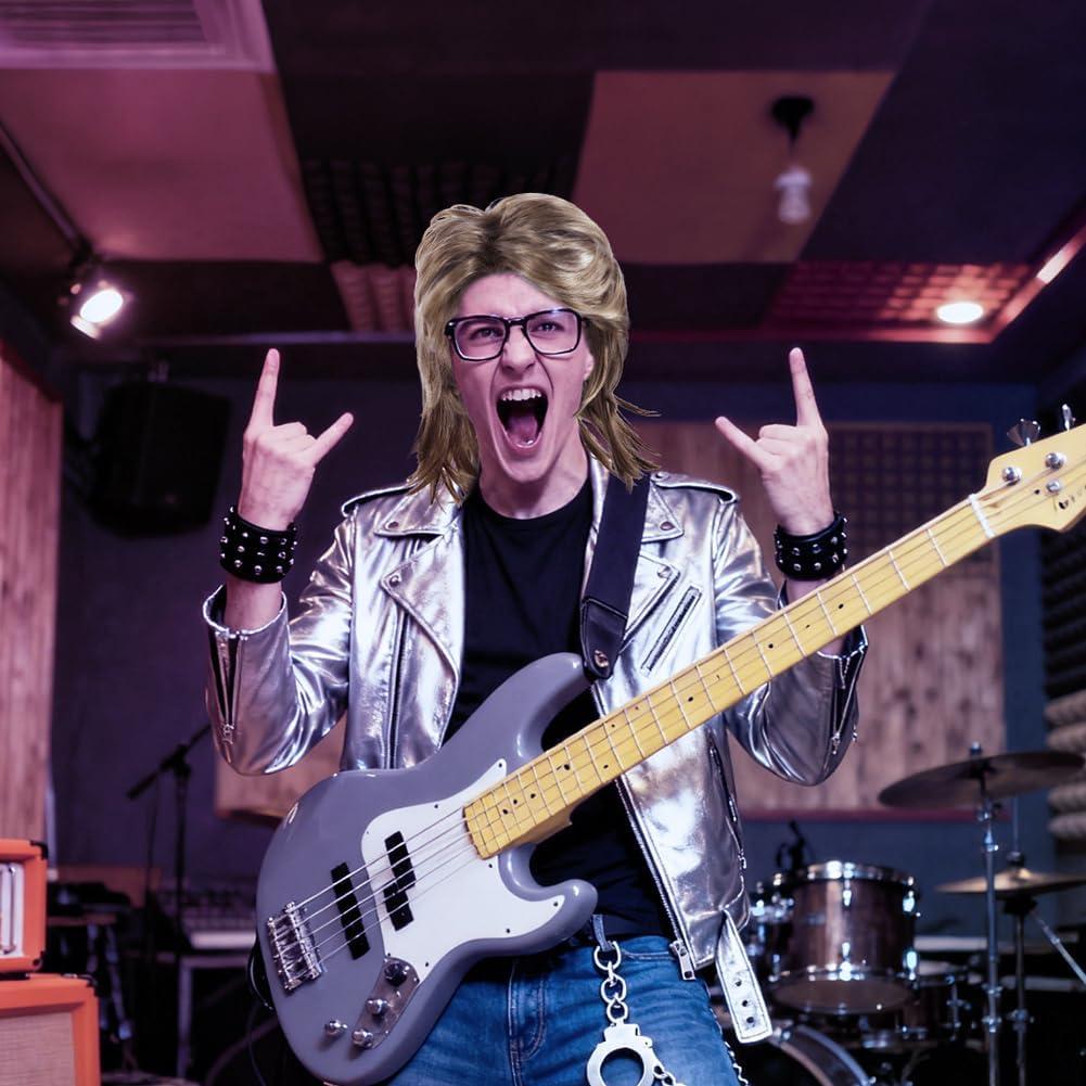 image:imagePerruque Mulet Homme Perruque Marron Clair Ann e70 80 Perruque Mulet Chanteur Rock Longue Perruque Hippie Cheveux Synthtiques pour Carnaval Cosplay Halloween Costume Party