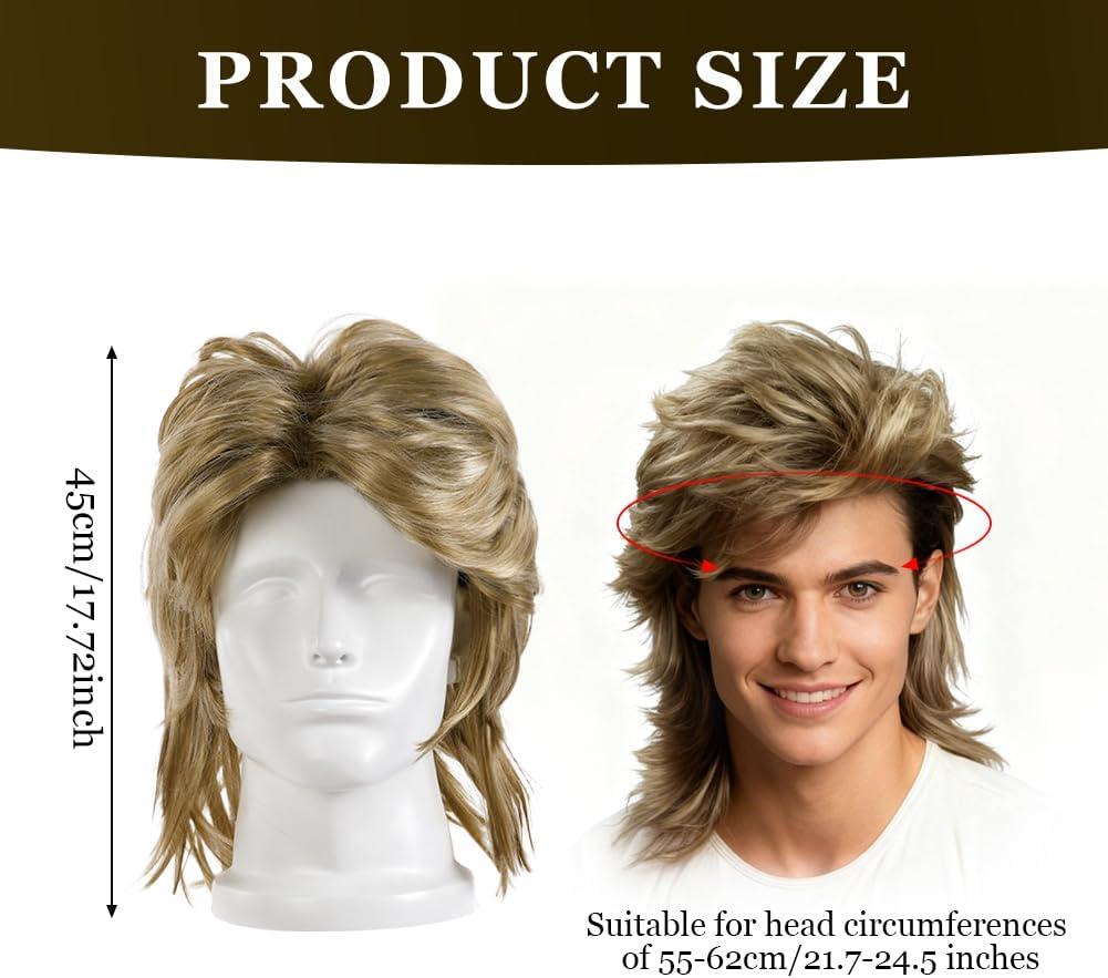 image:imagePerruque Mulet Homme Perruque Marron Clair Ann e70 80 Perruque Mulet Chanteur Rock Longue Perruque Hippie Cheveux Synthtiques pour Carnaval Cosplay Halloween Costume Party