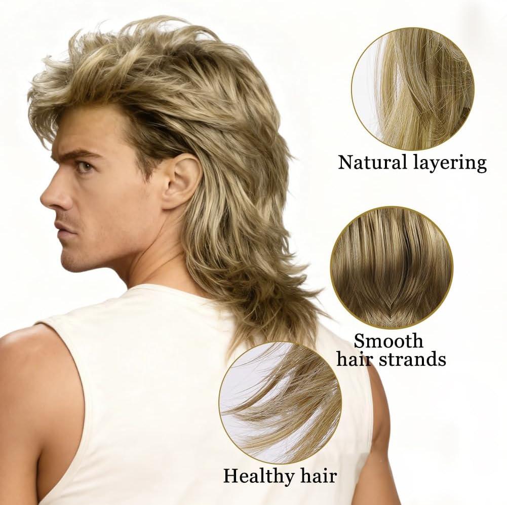image:imagePerruque Mulet Homme Perruque Marron Clair Ann e70 80 Perruque Mulet Chanteur Rock Longue Perruque Hippie Cheveux Synthtiques pour Carnaval Cosplay Halloween Costume Party