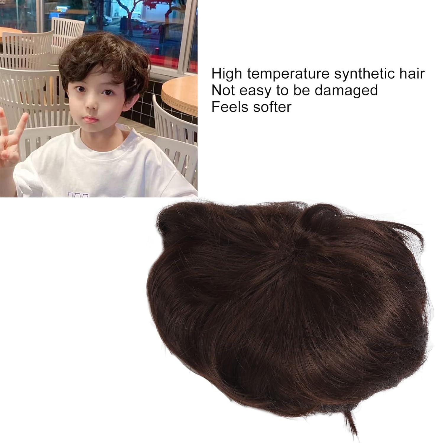 image:imagePerruque synthtique courte boucle pour garon cheveux onduls Texture moelleuse brun fonc coiffure ondule pour enfants fte dhalloween Cosplay