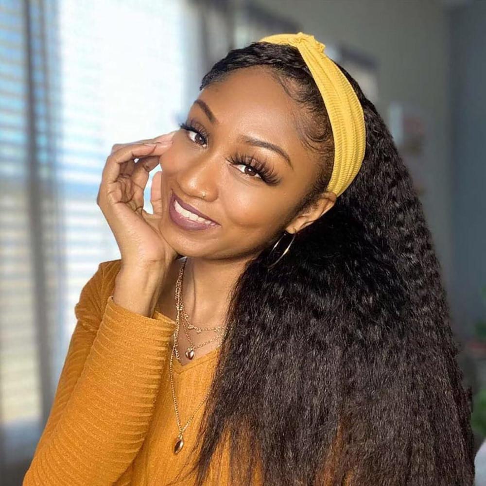 image:imagePerruque Bandeau Cheveux Humain Yaki Straight Sans Colle Perruques Pour Les Femmes 12 Pouces Court Perruque De Cheveux Humains 180 Densit Brsiliens Yaki Kinky Straight Avec Bandeau Pour FemmeNoir Naturel