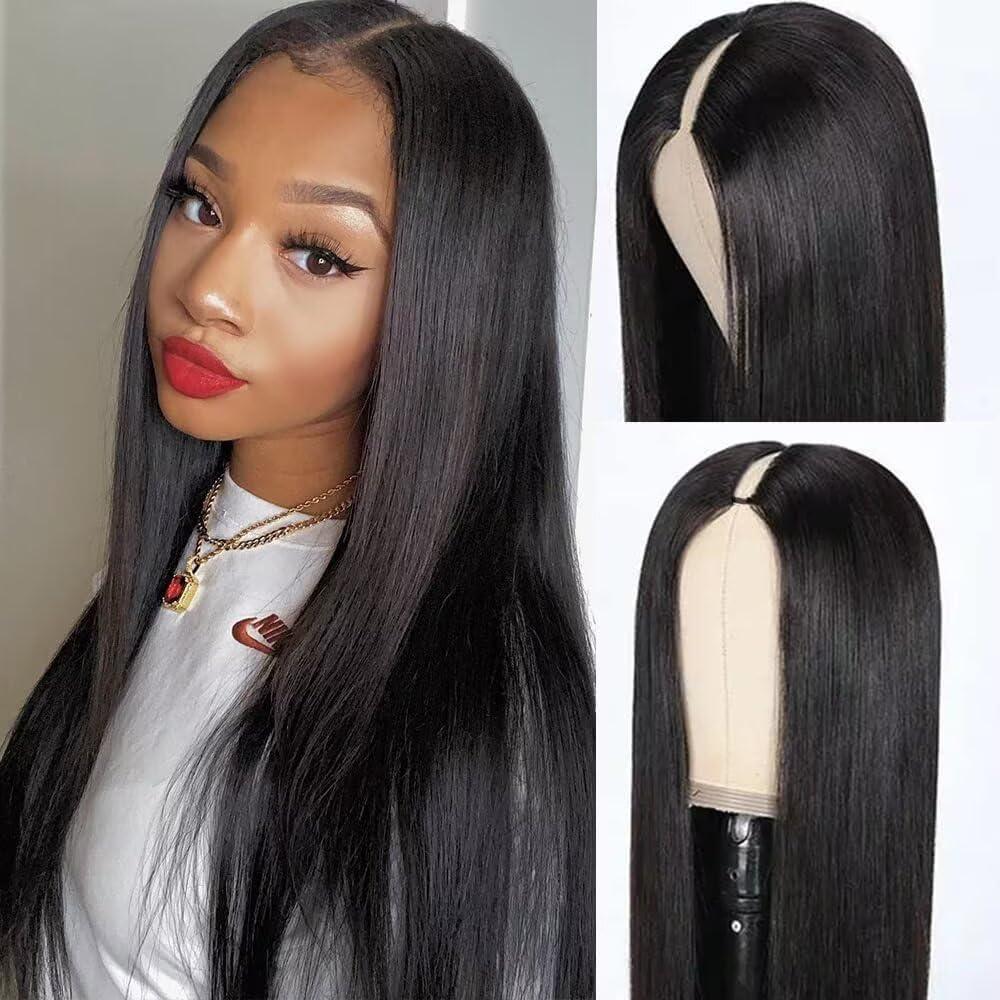 image:imagePerruque Femme Naturelle Brsilien V Part Wig Human Hair Straight Upgrade U Part Wigs Less Leave Out No Lace Glueless Wig Human Hair 16 Pouce Perruque Sans Colle Cheveux Humain FemmeNatural Color
