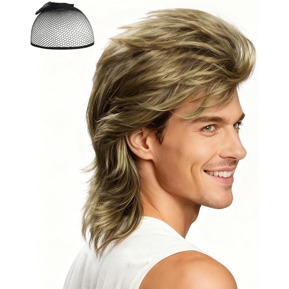 image:imagePerruque Mulet Homme Perruque Marron Clair Ann e70 80 Perruque Mulet Chanteur Rock Longue Perruque Hippie Cheveux Synthtiques pour Carnaval Cosplay Halloween Costume Party