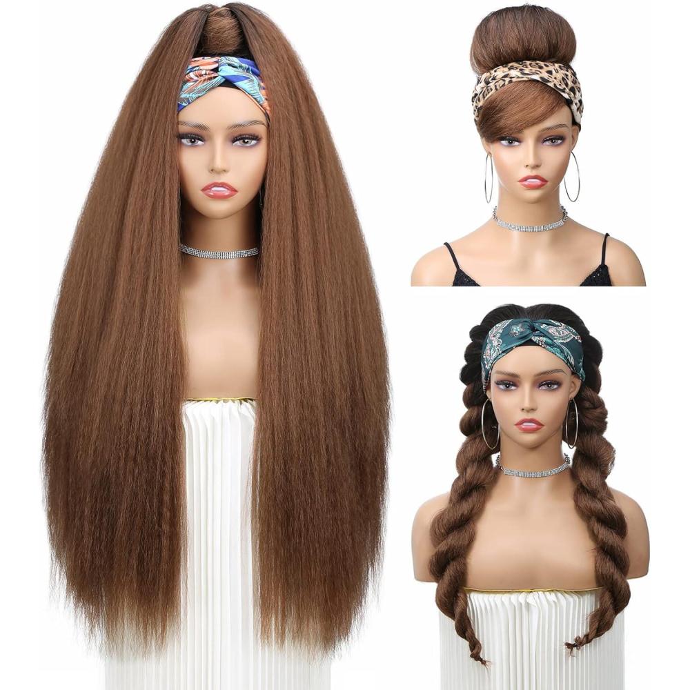 image:imageWIGNEE Perruque bandeau cheveux crpus raides 46 cm noir yaki perruque synthtique avec bandeau sans colle pour femme noireOmbre 2A30