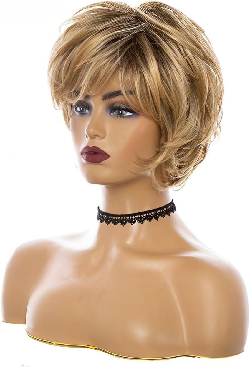 image:imagePerruque blonde ombre pour femme Courte et boucle Cheveux courts et onduls Couche moelleuse Naturelle Pour usage quotidien fte carnavalBlond 2