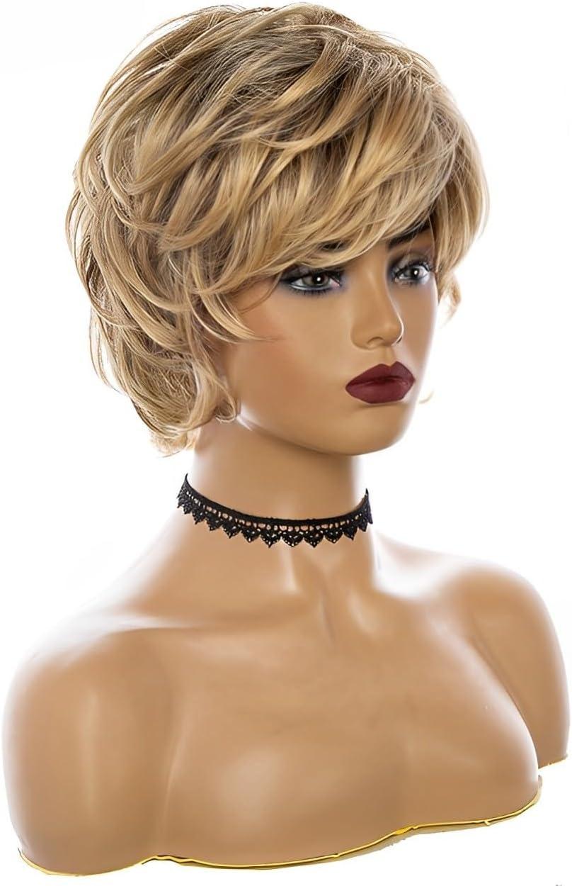 image:imagePerruque blonde ombre pour femme Courte et boucle Cheveux courts et onduls Couche moelleuse Naturelle Pour usage quotidien fte carnavalBlond 2