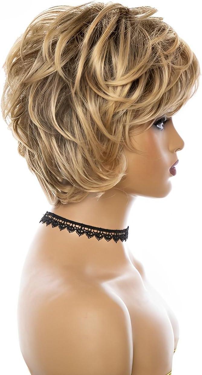 image:imagePerruque blonde ombre pour femme Courte et boucle Cheveux courts et onduls Couche moelleuse Naturelle Pour usage quotidien fte carnavalBlond 2