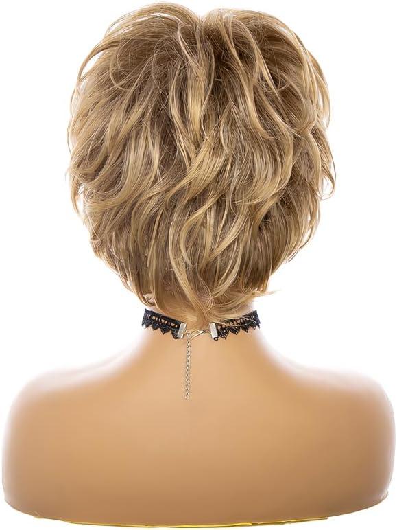 image:imagePerruque blonde ombre pour femme Courte et boucle Cheveux courts et onduls Couche moelleuse Naturelle Pour usage quotidien fte carnavalBlond 2