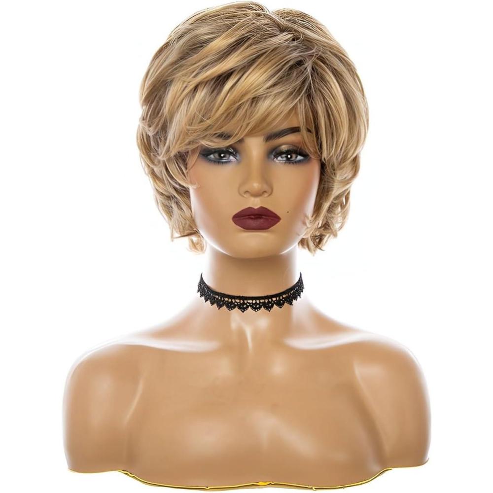 image:imagePerruque blonde ombre pour femme Courte et boucle Cheveux courts et onduls Couche moelleuse Naturelle Pour usage quotidien fte carnavalBlond 2