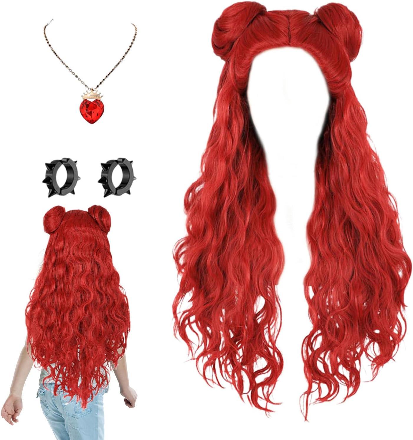 image:imagePerruque dHalloween rouge pour enfant longue perruque boucle rouge avec boucles doreilles pour fille Dguisement confortable et polyvalent pour le carnaval les ftes scolaires