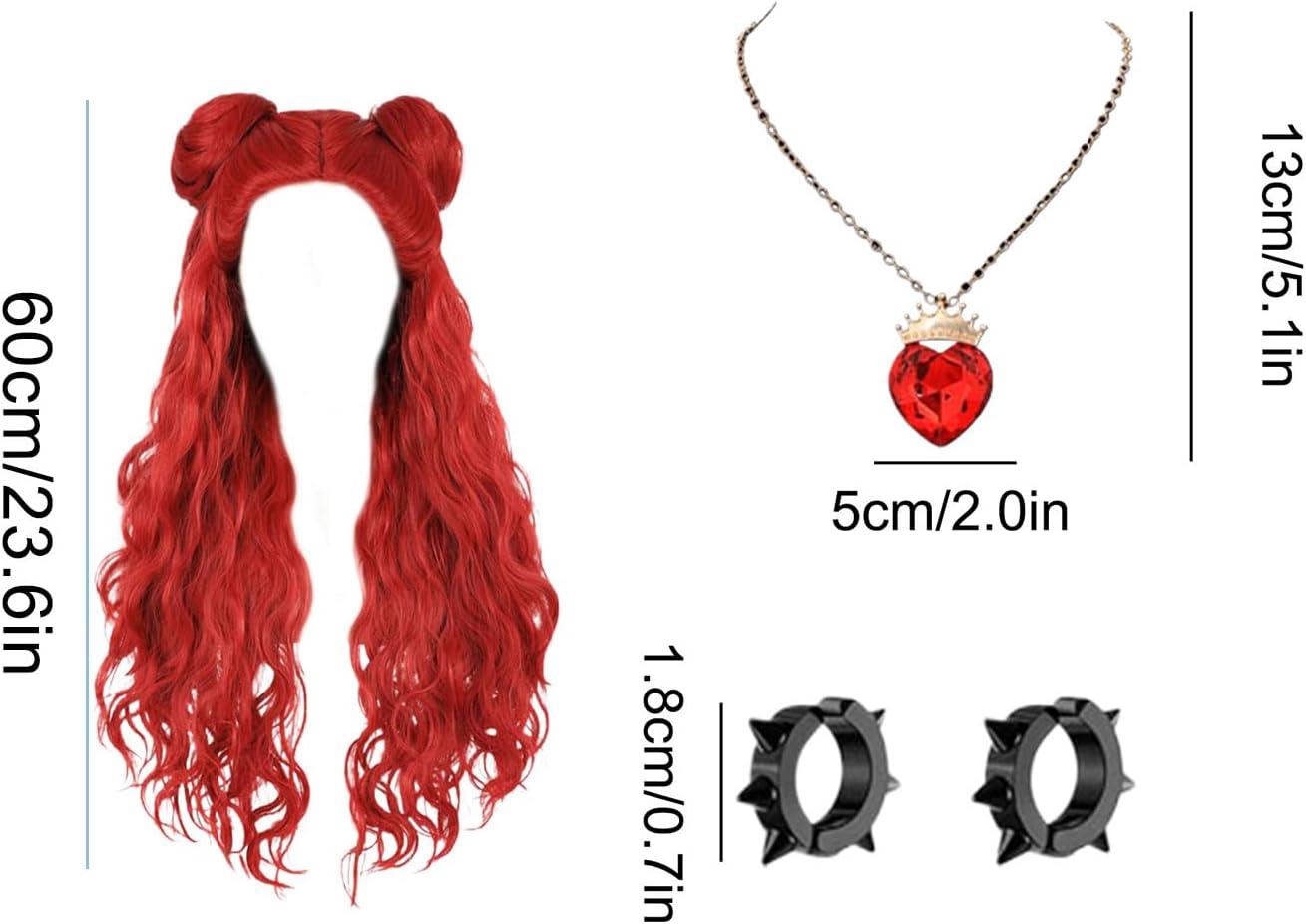 image:imagePerruque dHalloween rouge pour enfant longue perruque boucle rouge avec boucles doreilles pour fille Dguisement confortable et polyvalent pour le carnaval les ftes scolaires