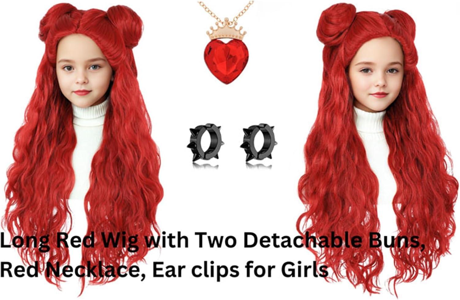 image:imagePerruque dHalloween rouge pour enfant longue perruque boucle rouge avec boucles doreilles pour fille Dguisement confortable et polyvalent pour le carnaval les ftes scolaires