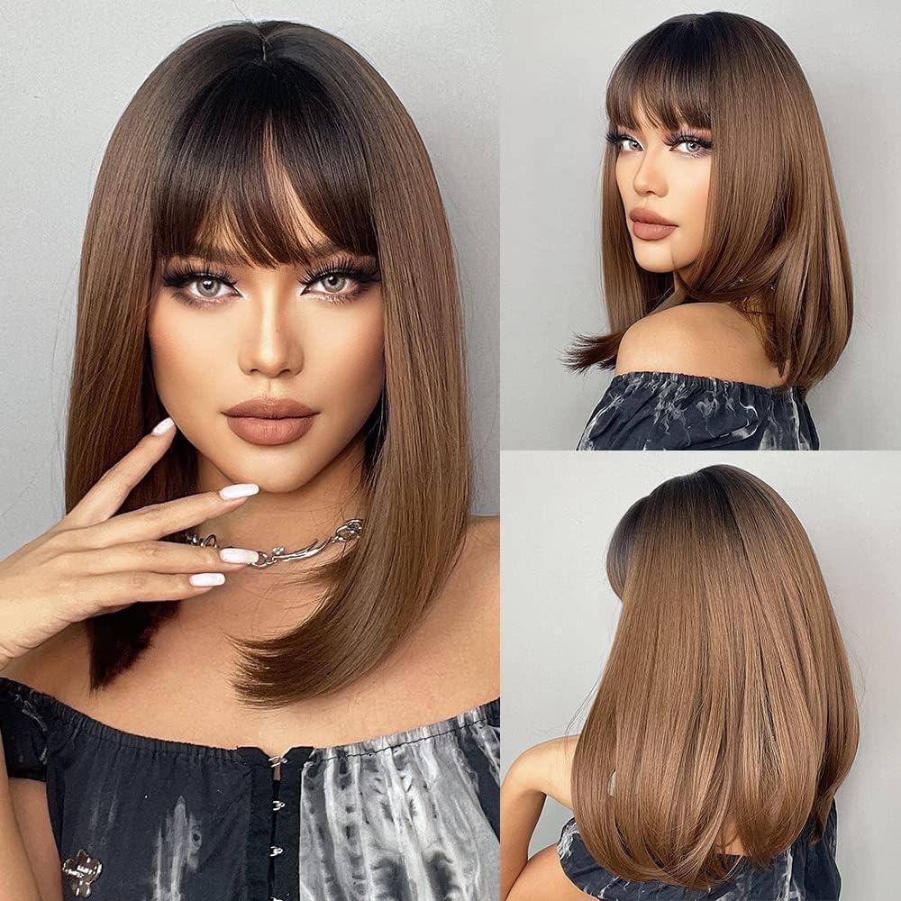 image:imageEmmor perruque blonde courte pour femmes perruques compltes droites synthtiques de cheveux naturels avec une frange soigne  usage quotidienlc200