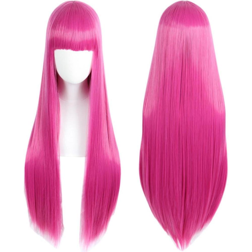 image:imageLinfairy Perruque de Cosplay Noire Courte et Lisse Unisexe Perruque de Costume Halloween Pour FemmesRose