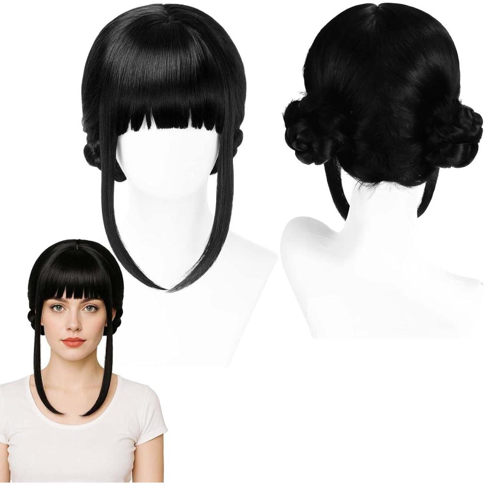 image:imagePerruque longue et lisse Perruque Kpop et Anime pour Dguisement Fte et Halloween Cheveux naturels et doux pour Femmes Hommes Garons et Filles Purple braidBlack pigtails