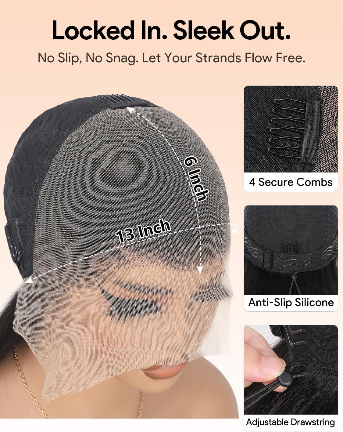 image:imageOxeyegirl 18 Pouces 13x6 Straight Perruque Femme Naturelle Brsilien 180 Densit Perruque Cheveux Humain HD Lace Frontal Glueless Wig Human Hair with Elastic Drawstring Brazilian Silky Straight Hair16 pouces41cm