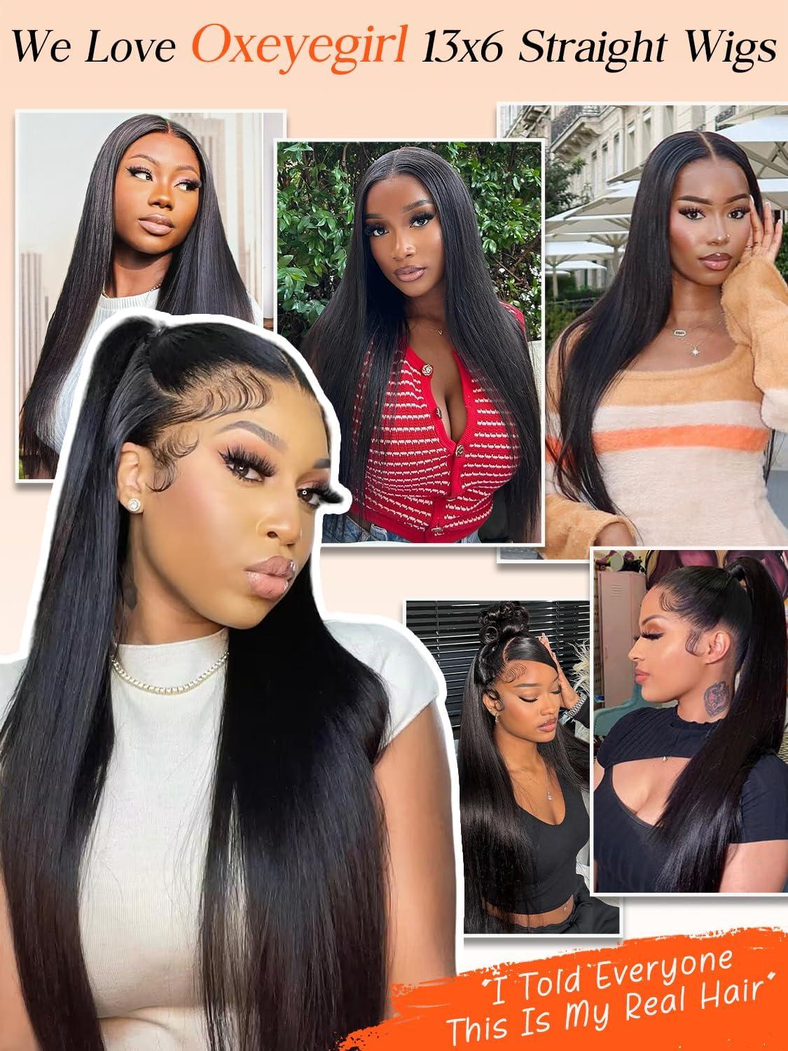 image:imageOxeyegirl 18 Pouces 13x6 Straight Perruque Femme Naturelle Brsilien 180 Densit Perruque Cheveux Humain HD Lace Frontal Glueless Wig Human Hair with Elastic Drawstring Brazilian Silky Straight Hair16 pouces41cm