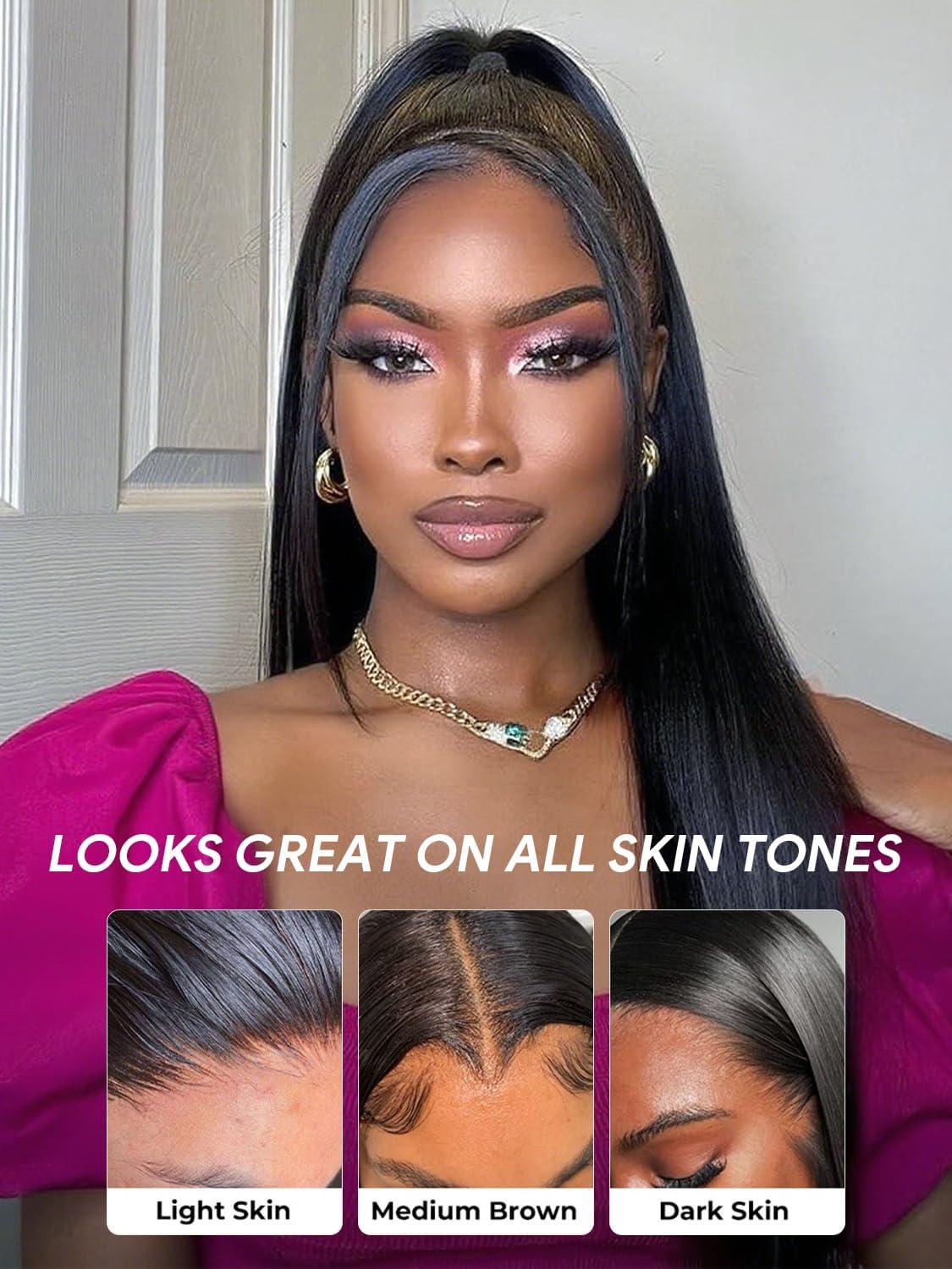 image:imageOxeyegirl 18 Pouces 13x6 Straight Perruque Femme Naturelle Brsilien 180 Densit Perruque Cheveux Humain HD Lace Frontal Glueless Wig Human Hair with Elastic Drawstring Brazilian Silky Straight Hair18 pouces46cm