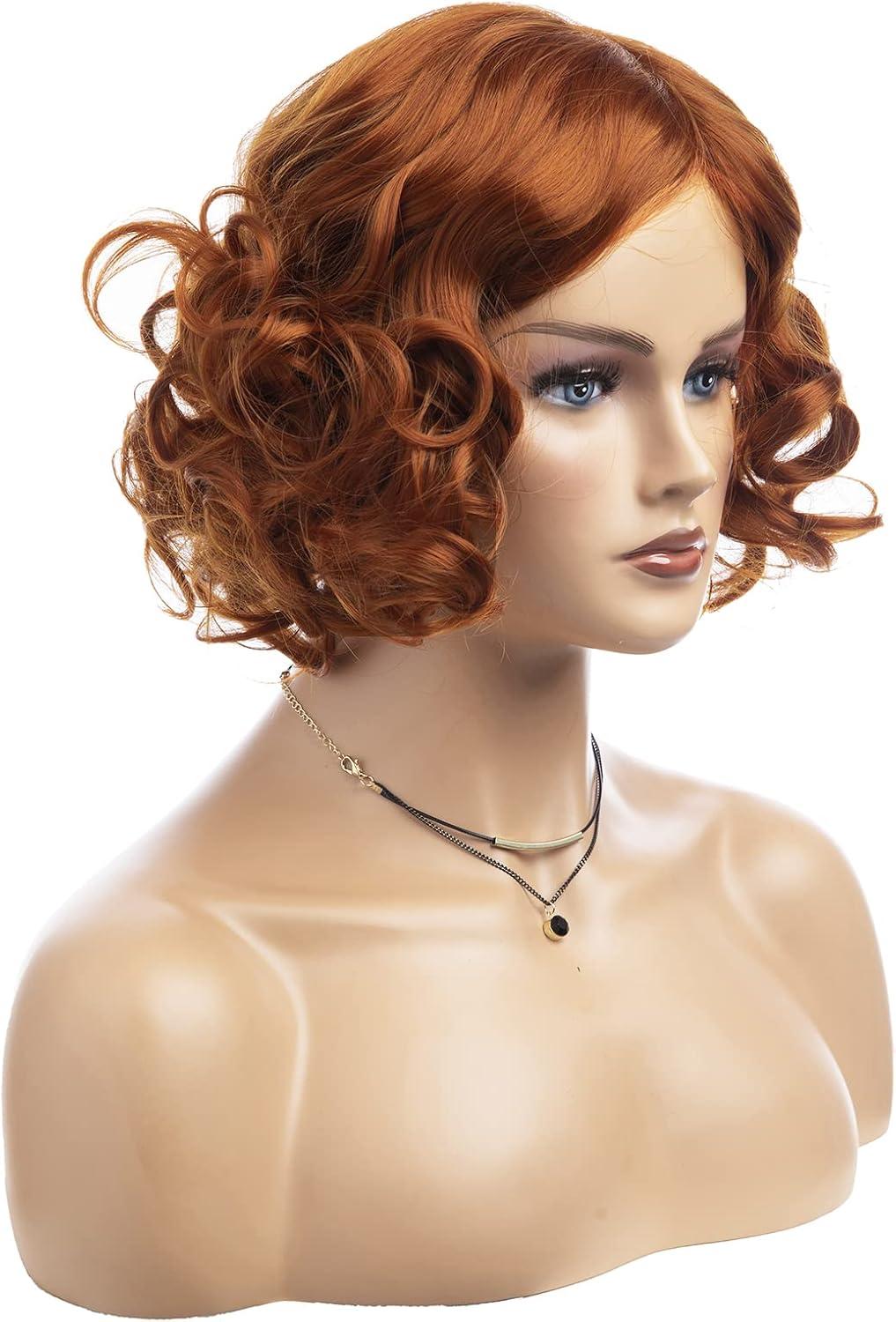 image:imageBaruisi Perruque courte boucle blanche pour femme perruque synthtique naturelle ondule pour cosplay fteOrangesoir en zigzag chevron Sunset