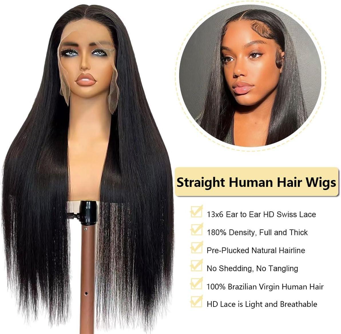 image:imagePerruque Femme Naturelle 13x6 HD Lace Front Wigs Human Hair 20 Pouces180 Density Straight Perruque Cheveux Humain Pre Plucked With Baby Hair Lace Wig Human Hair Natural Color for Black WomenNatural Color