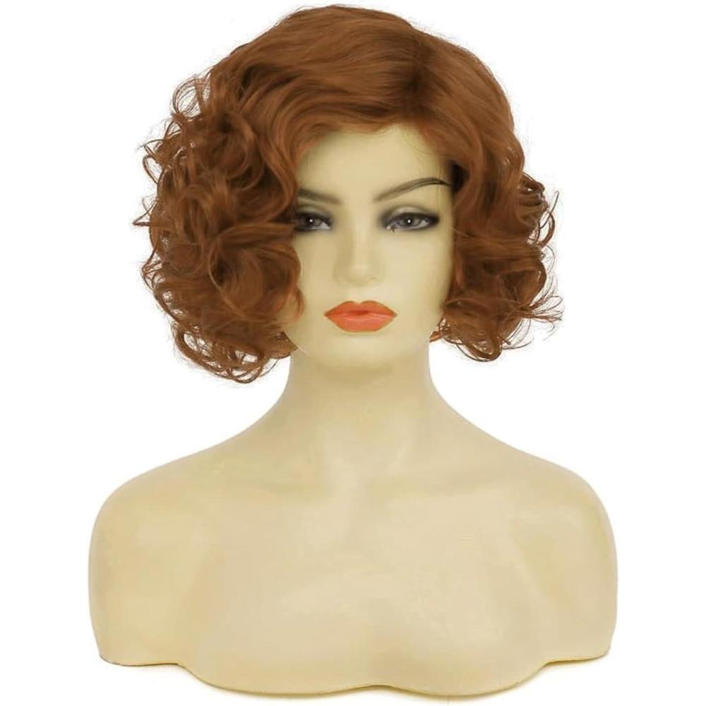 image:imageBaruisi Perruque courte boucle blanche pour femme perruque synthtique naturelle ondule pour cosplay fteOrange