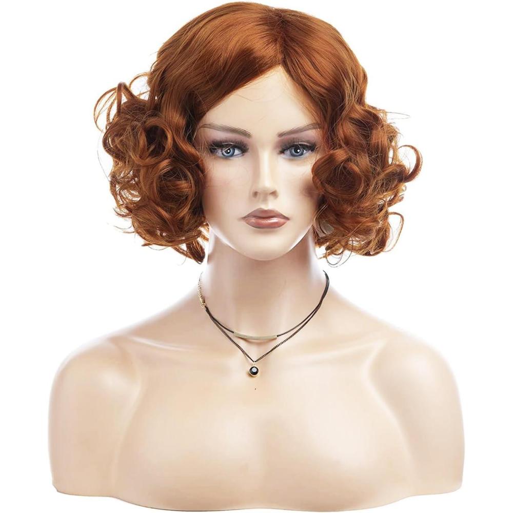 image:imageBaruisi Perruque courte boucle blanche pour femme perruque synthtique naturelle ondule pour cosplay fteOrangesoir en zigzag chevron Sunset