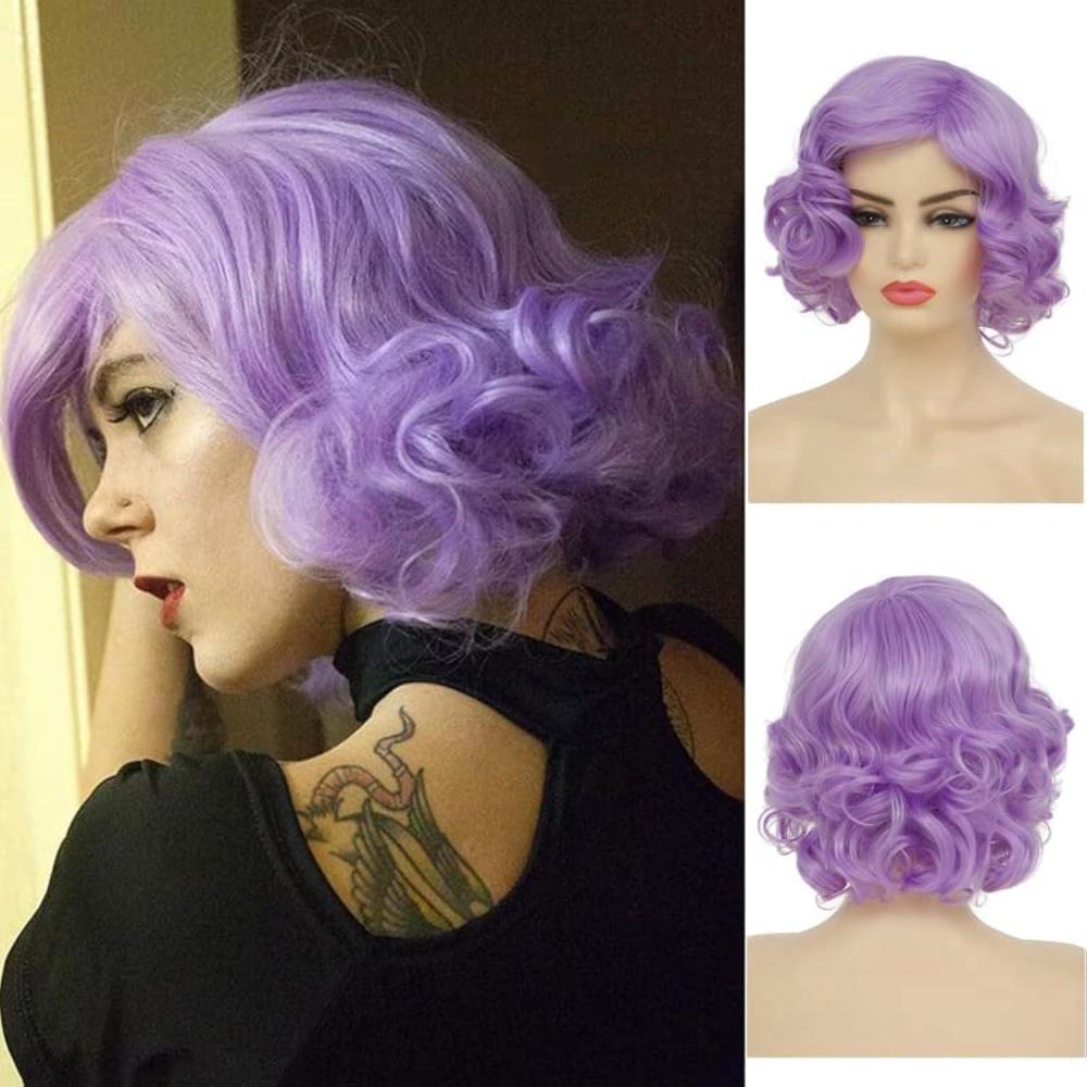 image:imageBaruisi Perruque courte boucle blanche pour femme perruque synthtique naturelle ondule pour cosplay fteViolet